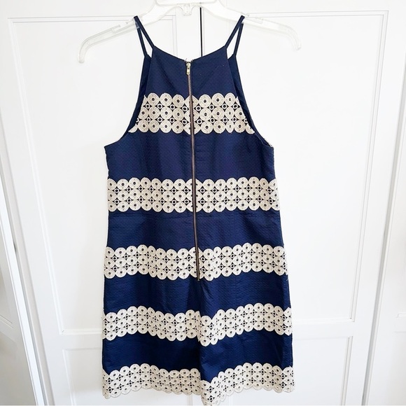 Lilly Pulitzer Annabelle True Navy/Metallic Gold Lace Stripe Shift Dress 4 - Picture 6 of 15